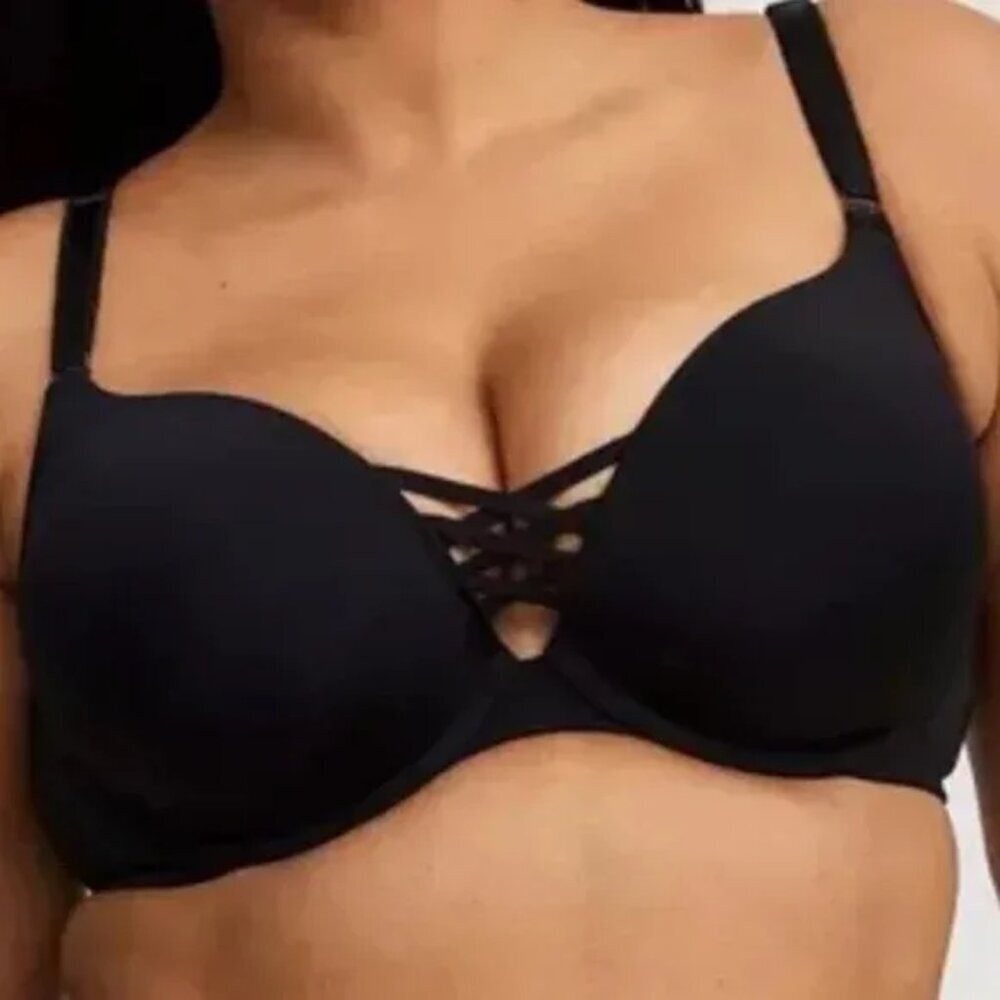 Torrid NWT Curve Plunge Push Up Bra Women’s Size 36DD Underwire black lattice